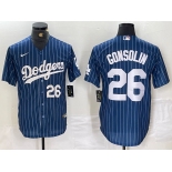 Men's Los Angeles Dodgers #26 Tony Gonsolin Navy Blue Pinstripe Stitched MLB Cool Base Nike Jerseys