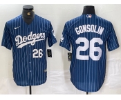 Men's Los Angeles Dodgers #26 Tony Gonsolin Navy Blue Pinstripe Stitched MLB Cool Base Nike Jerseys