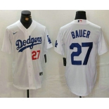 Men's Los Angeles Dodgers #27 Trevor Bauer Number White Stitched Jersey