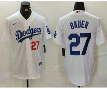 Men's Los Angeles Dodgers #27 Trevor Bauer Number White Stitched Jersey