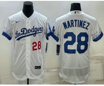 Men's Los Angeles Dodgers #28 JD Martinez Number White 2022 City Connect Flex Base Stitched Jersey