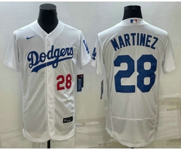 Men's Los Angeles Dodgers #28 JD Martinez Number White Flex Base Stitched Baseball Jersey