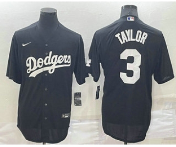 Men's Los Angeles Dodgers #3 Chris Taylor Black Turn Back The Clock Stitched Cool Base Jersey