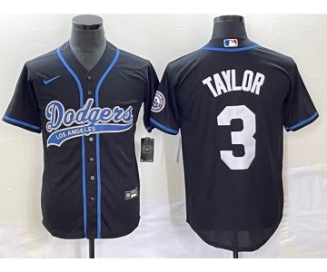 Men's Los Angeles Dodgers #3 Chris Taylor Black With Patch Cool Base Stitched Baseball Jersey1