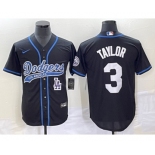 Men's Los Angeles Dodgers #3 Chris Taylor Black With Patch Cool Base Stitched Baseball Jersey