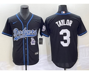 Men's Los Angeles Dodgers #3 Chris Taylor Black With Patch Cool Base Stitched Baseball Jersey