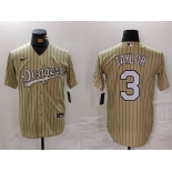 Men's Los Angeles Dodgers #3 Chris Taylor Cream Pinstripe Stitched Cool Base Nike Jersey