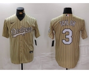 Men's Los Angeles Dodgers #3 Chris Taylor Cream Pinstripe Stitched Cool Base Nike Jersey