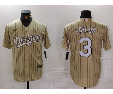 Men's Los Angeles Dodgers #3 Chris Taylor Cream Pinstripe Stitched Cool Base Nike Jersey