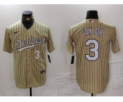 Men's Los Angeles Dodgers #3 Chris Taylor Cream Pinstripe Stitched Cool Base Nike Jerseys