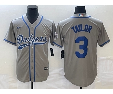 Men's Los Angeles Dodgers #3 Chris Taylor Grey With Patch Cool Base Stitched Baseball Jersey1