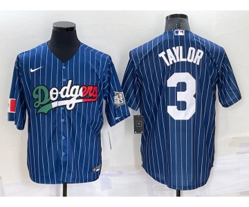 Men's Los Angeles Dodgers #3 Chris Taylor Navy Blue Pinstripe 2020 World Series Cool Base Nike Jersey