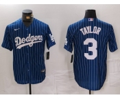 Men's Los Angeles Dodgers #3 Chris Taylor Navy Pinstripe Stitched Cool Base Nike Jersey