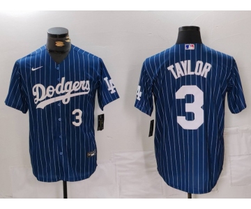 Men's Los Angeles Dodgers #3 Chris Taylor Navy Pinstripe Stitched Cool Base Nike Jerseys