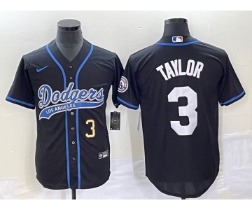 Men's Los Angeles Dodgers #3 Chris Taylor Number Black With Patch Cool Base Stitched Baseball Jersey