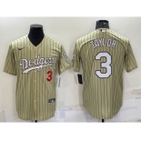 Men's Los Angeles Dodgers #3 Chris Taylor Number Cream Pinstripe Stitched MLB Cool Base Nike Jersey