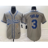 Men's Los Angeles Dodgers #3 Chris Taylor Number Grey With Patch Cool Base Stitched Baseball Jersey