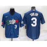 Men's Los Angeles Dodgers #3 Chris Taylor Number Navy Blue Pinstripe 2020 World Series Cool Base Nike Jersey