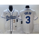 Men's Los Angeles Dodgers #3 Chris Taylor Number White With Patch Cool Base Stitched Baseball Jersey