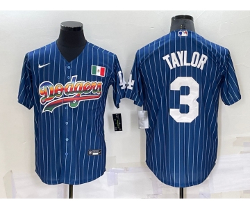 Men's Los Angeles Dodgers #3 Chris Taylor Rainbow Blue Red Pinstripe Mexico Cool Base Nike Jersey