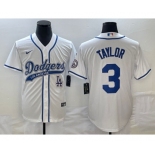 Men's Los Angeles Dodgers #3 Chris Taylor White With Patch Cool Base Stitched Baseball Jersey1