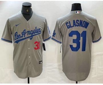 Men's Los Angeles Dodgers #31 Tyler Glasnow Gray Alternate Player Number Team Logo Cool Base Jerseys