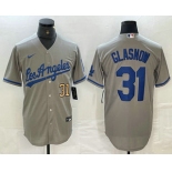 Men's Los Angeles Dodgers #31 Tyler Glasnow Gray Alternate Team Logo Cool Base Jersey