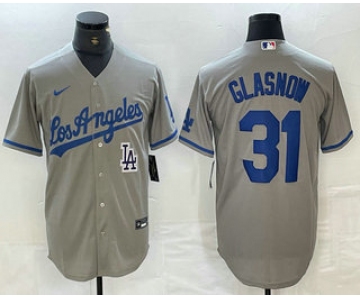 Men's Los Angeles Dodgers #31 Tyler Glasnow Gray Alternate Team Logo Cool Base Jerseys