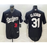 Men's Los Angeles Dodgers #31 Tyler Glasnow Number Black Turn Back The Clock Stitched Cool Base Jersey