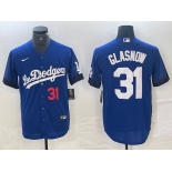 Men's Los Angeles Dodgers #31 Tyler Glasnow Number Blue 2021 City Connect Cool Base Stitched Jersey