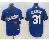 Men's Los Angeles Dodgers #31 Tyler Glasnow Number Blue 2021 City Connect Cool Base Stitched Jersey