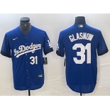 Men's Los Angeles Dodgers #31 Tyler Glasnow Number Blue 2021 City Connect Cool Base Stitched Jerseys