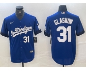 Men's Los Angeles Dodgers #31 Tyler Glasnow Number Blue 2021 City Connect Cool Base Stitched Jerseys