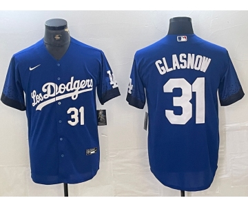 Men's Los Angeles Dodgers #31 Tyler Glasnow Number Blue 2021 City Connect Cool Base Stitched Jerseys