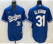 Men's Los Angeles Dodgers #31 Tyler Glasnow Number Blue Stitched Cool Base Nike Jerseys