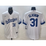 Men's Los Angeles Dodgers #31 Tyler Glasnow Number White 2021 City Connect Cool Base Stitched Jersey