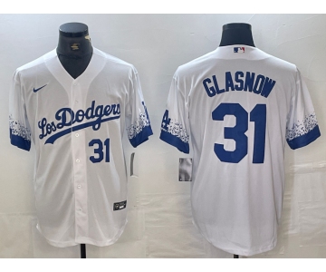 Men's Los Angeles Dodgers #31 Tyler Glasnow Number White 2021 City Connect Cool Base Stitched Jersey