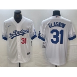 Men's Los Angeles Dodgers #31 Tyler Glasnow Number White 2021 City Connect Cool Base Stitched Jerseys