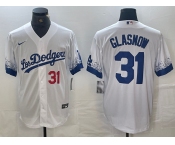 Men's Los Angeles Dodgers #31 Tyler Glasnow Number White 2021 City Connect Cool Base Stitched Jerseys