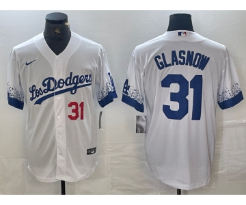 Men's Los Angeles Dodgers #31 Tyler Glasnow Number White 2021 City Connect Cool Base Stitched Jerseys