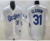 Men's Los Angeles Dodgers #31 Tyler Glasnow Number White Stitched Cool Base Nike Jersey