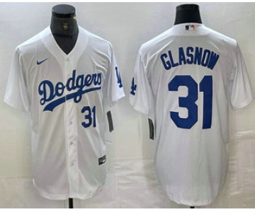 Men's Los Angeles Dodgers #31 Tyler Glasnow Number White Stitched Cool Base Nike Jersey