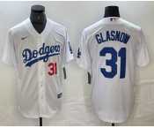 Men's Los Angeles Dodgers #31 Tyler Glasnow Number White Stitched Cool Base Nike Jerseys