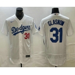 Men's Los Angeles Dodgers #31 Tyler Glasnow Number White Stitched Flex Base Nike Jersey