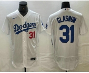 Men's Los Angeles Dodgers #31 Tyler Glasnow Number White Stitched Flex Base Nike Jersey