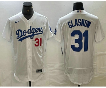 Men's Los Angeles Dodgers #31 Tyler Glasnow Number White Stitched Flex Base Nike Jersey