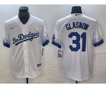 Men's Los Angeles Dodgers #31 Tyler Glasnow White 2021 City Connect Cool Base Stitched Jersey