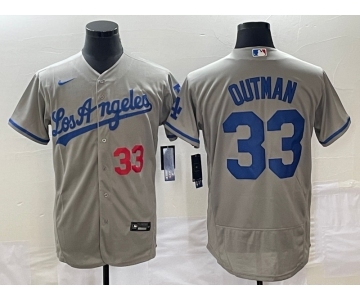 Men's Los Angeles Dodgers #33 James Outman Grey Flex Base Stitched Jersey