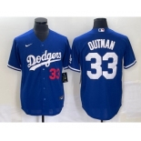 Men's Los Angeles Dodgers #33 James Outman Number Blue Cool Base Stitched Jersey