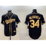 Men's Los Angeles Dodgers #34 Fernando Valenzuela Black Authentic Collection Stitched MLB Jersey